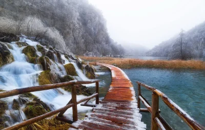 plitvice croatia lakes zima priroda most